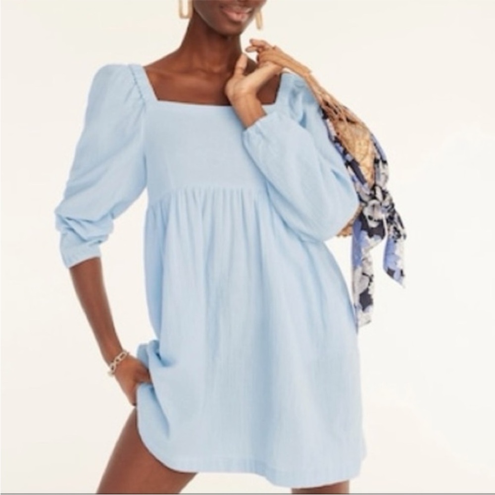 Elegant Light Blue Puff Sleeve Dress